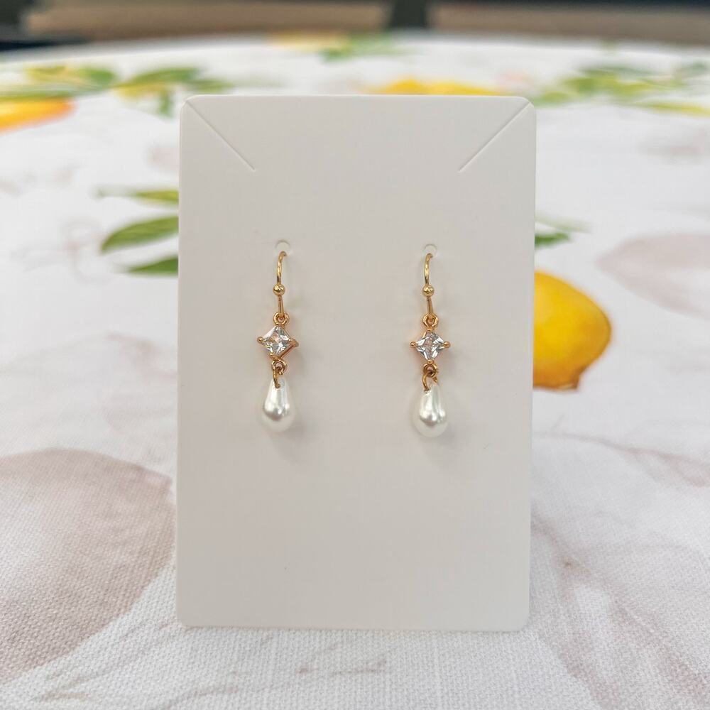 Pearl Czech Diamond Crystal Glass Dainty Minimalist Casual Romantic Earrings